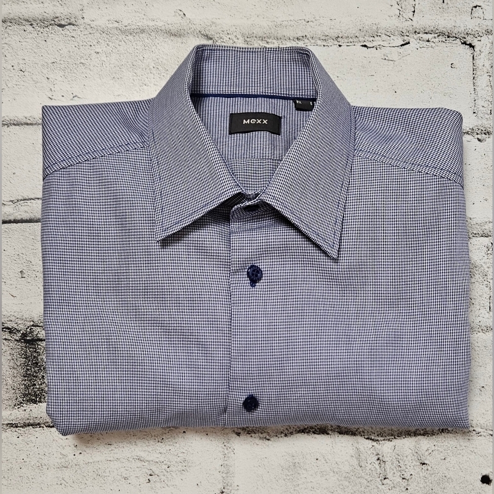 Mexx Mens Micro Check Dress Shirt Blue White Small Business Casual